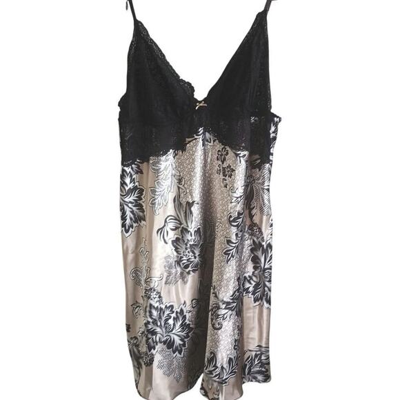Linea Donatella Floral Chemise Beige Black Womens Large - Picture 1 of 4